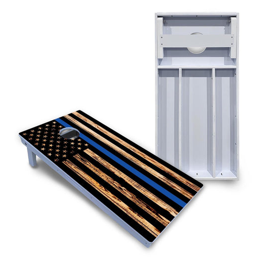 Blue & Red Line Burnt Flag Cornhole Boards - All Weather Series