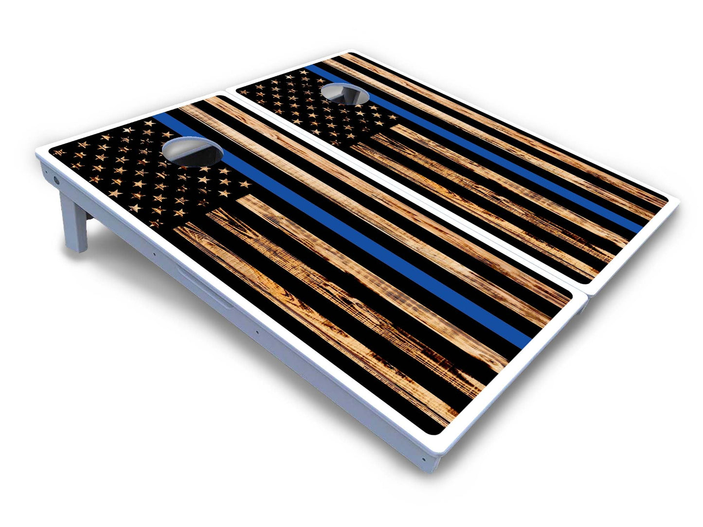 Blue & Red Line Burnt Flag Cornhole Boards - All Weather Series