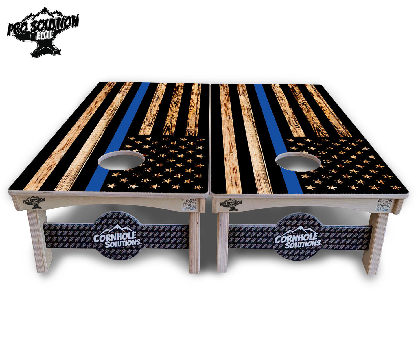Blue & Red Line Burnt Flag Cornhole Boards - Pro Solution Elite Series