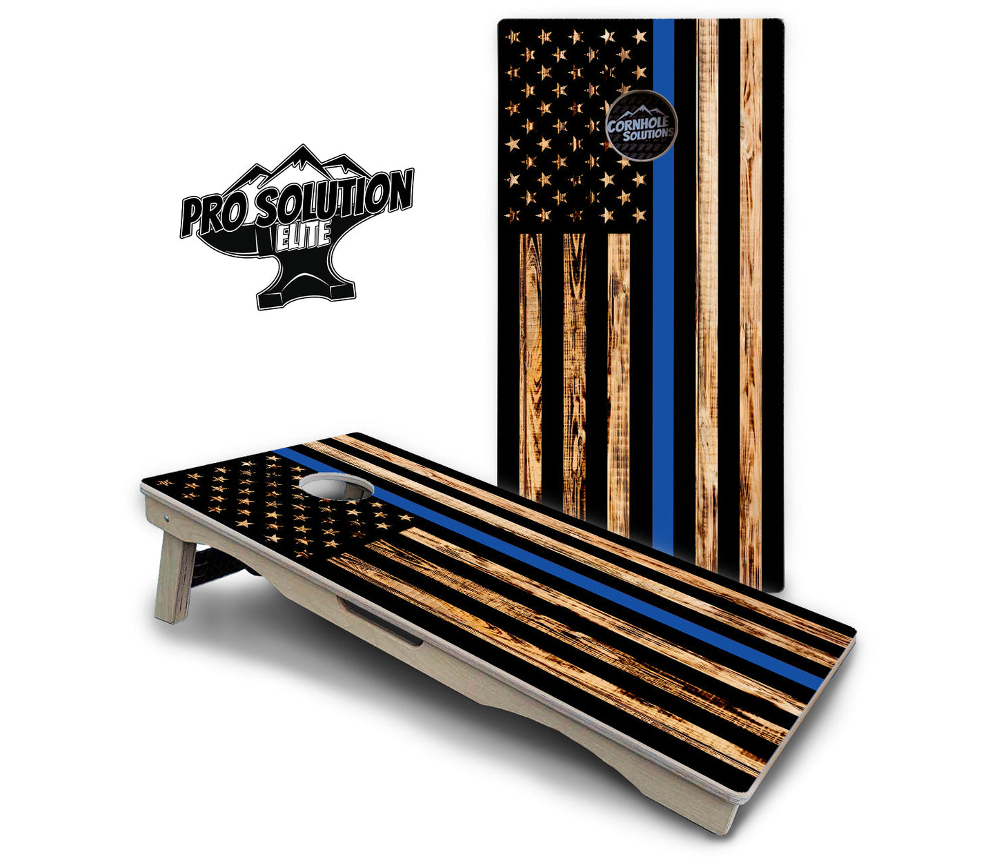 Blue & Red Line Burnt Flag Cornhole Boards - Pro Solution Elite Series