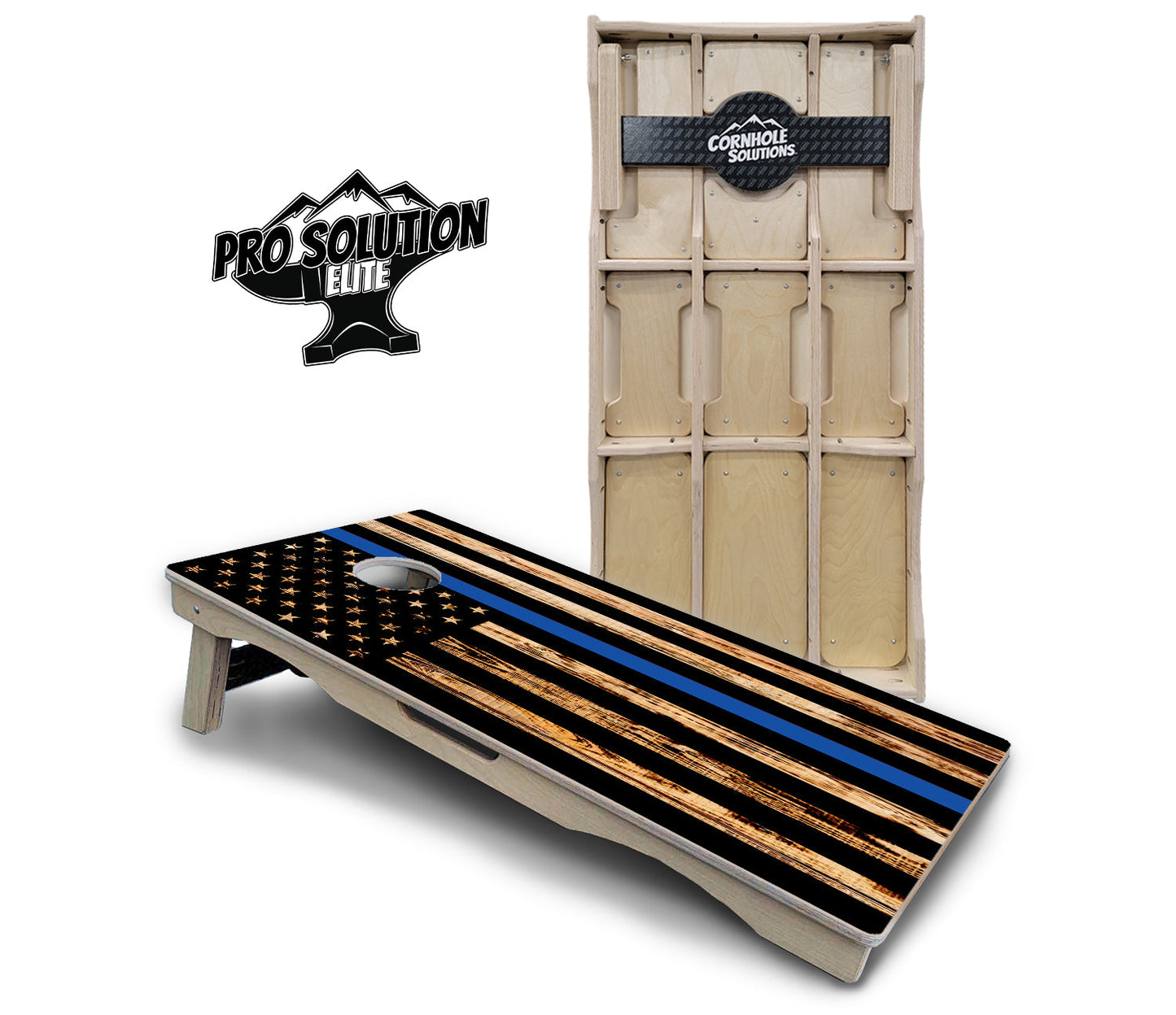 Blue & Red Line Burnt Flag Cornhole Boards - Pro Solution Elite Series