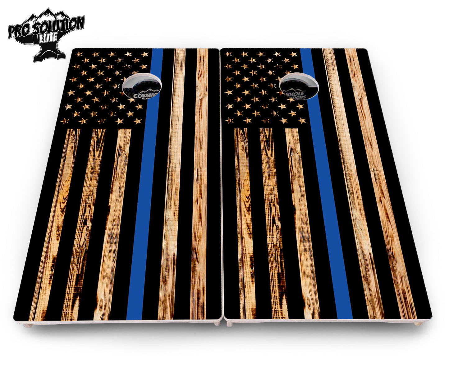 Blue & Red Line Burnt Flag Cornhole Boards - Pro Solution Elite Series