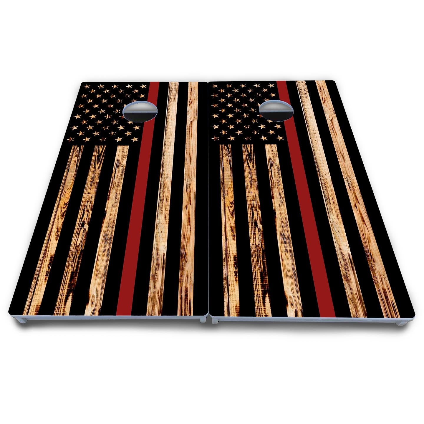 Blue & Red Line Burnt Flag Cornhole Boards - All Weather Series