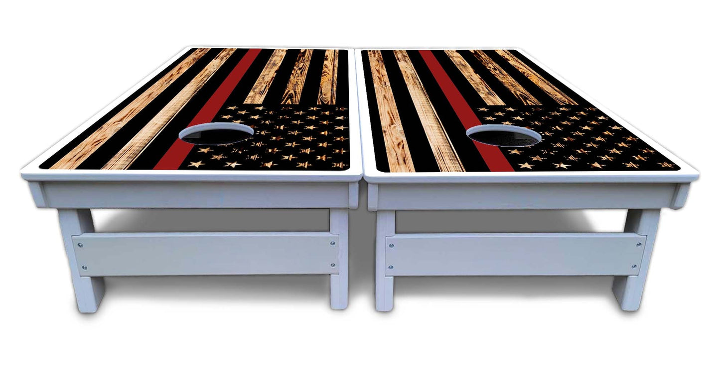 Blue & Red Line Burnt Flag Cornhole Boards - All Weather Series