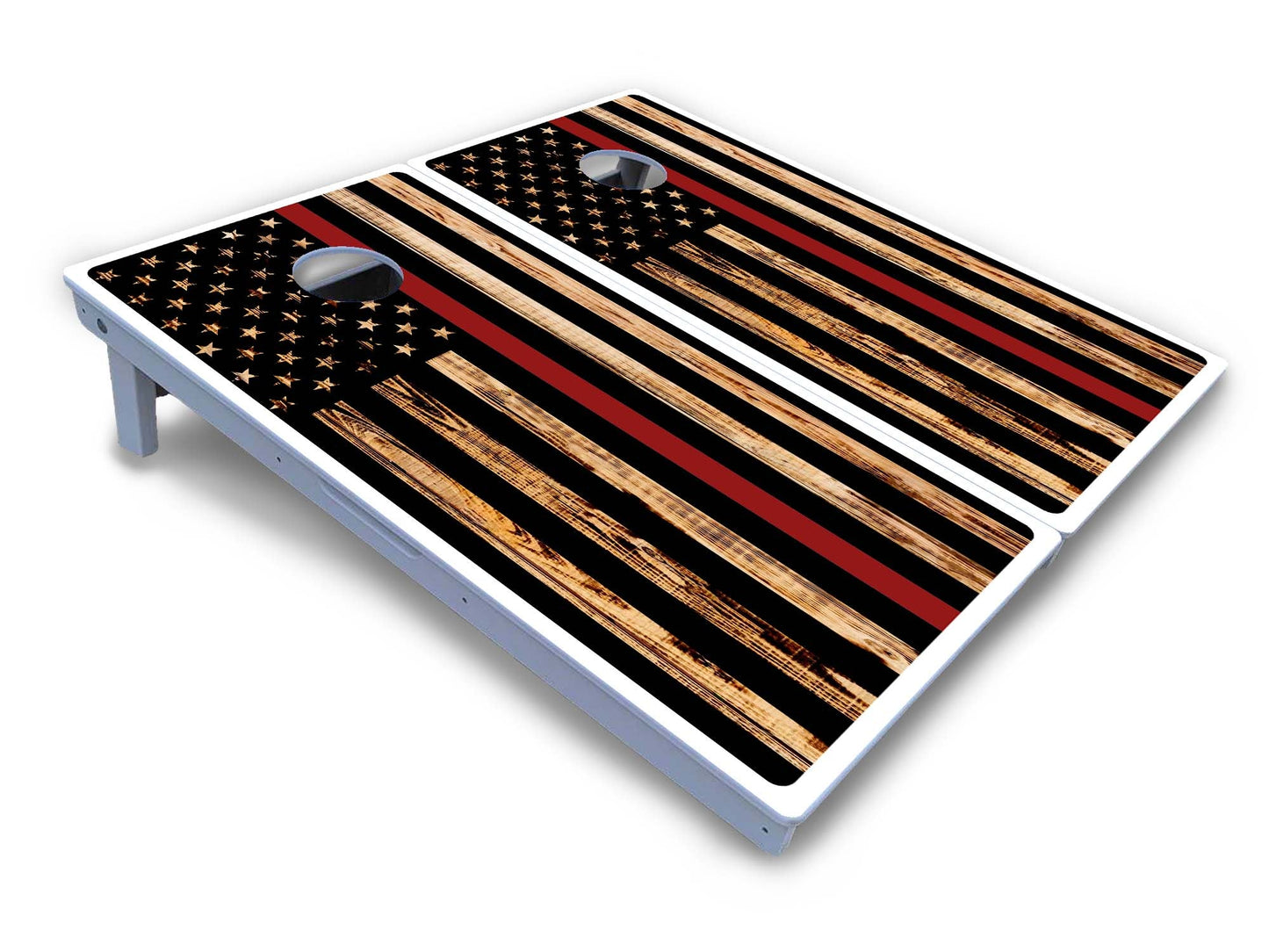 Blue & Red Line Burnt Flag Cornhole Boards - All Weather Series