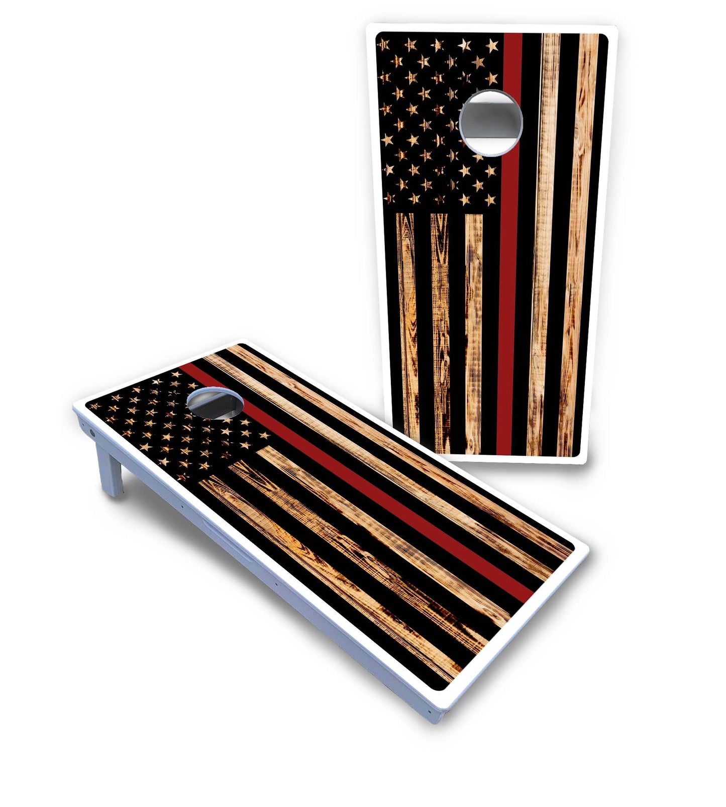 Blue & Red Line Burnt Flag Cornhole Boards - All Weather Series