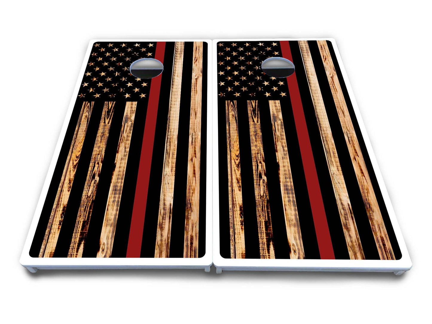 Blue & Red Line Burnt Flag Cornhole Boards - All Weather Series