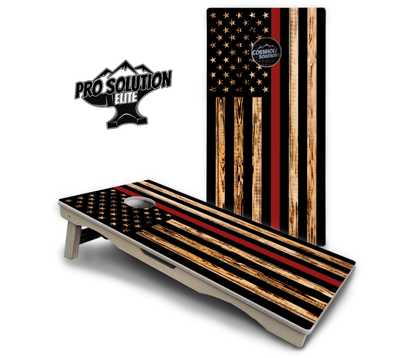 Blue & Red Line Burnt Flag Cornhole Boards - Pro Solution Elite Series