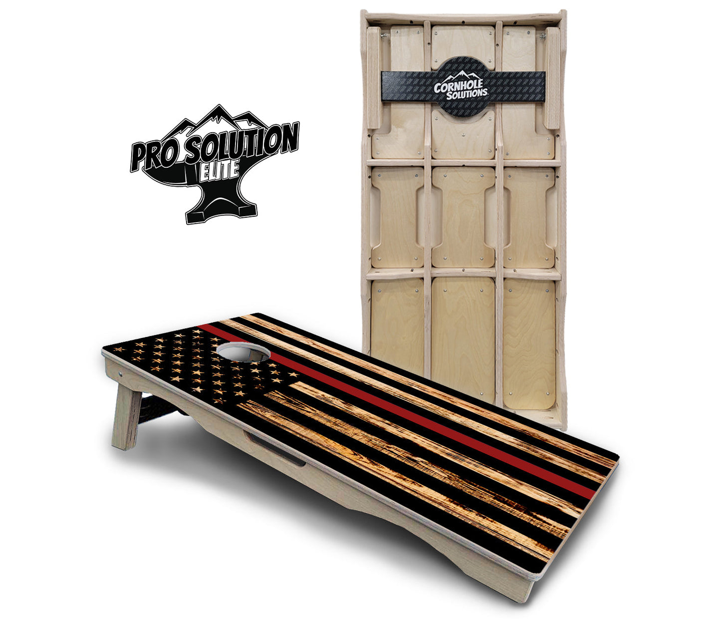 Blue & Red Line Burnt Flag Cornhole Boards - Pro Solution Elite Series
