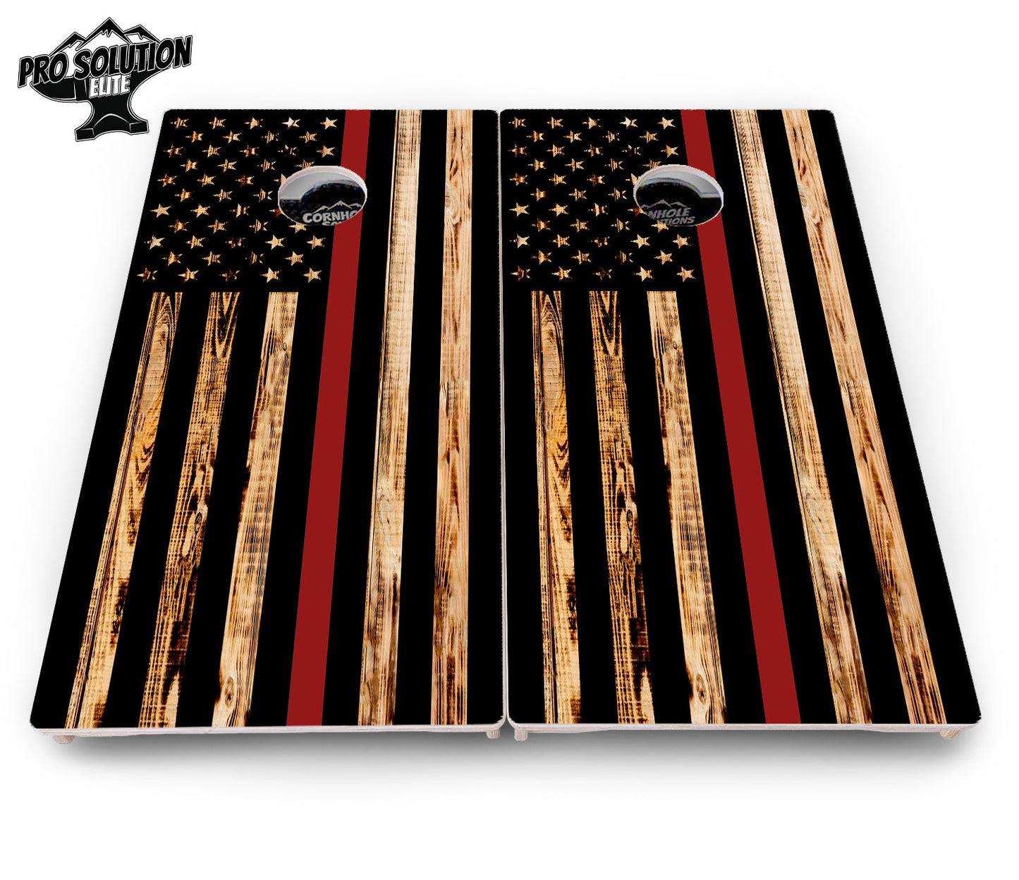 Blue & Red Line Burnt Flag Cornhole Boards - Pro Solution Elite Series