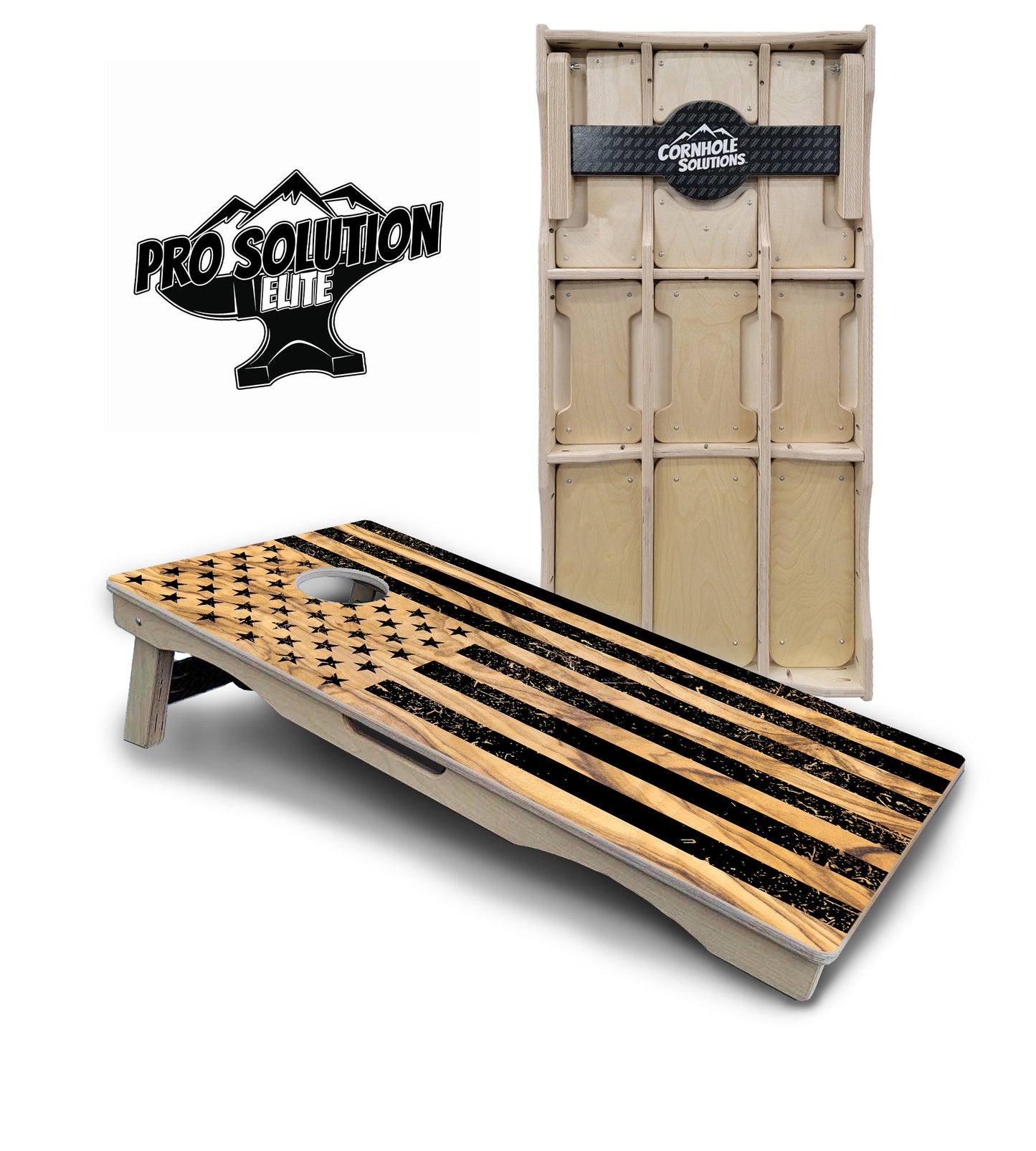 Light Wood Flag Cornhole Boards - Pro Solution Elite Series