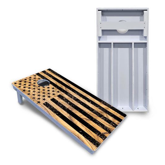 Light Wood Flag Cornhole Boards - All Weather Series