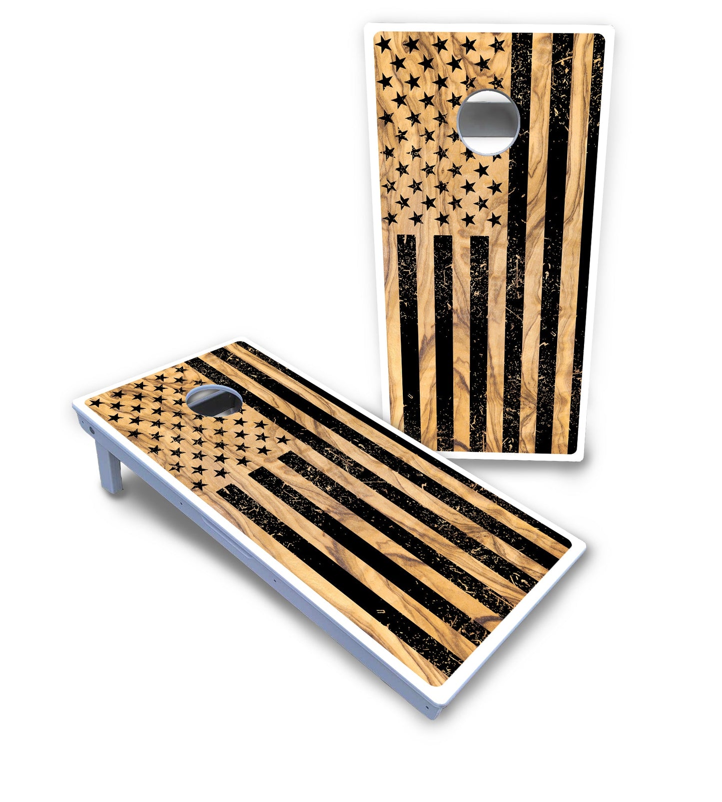 Light Wood Flag Cornhole Boards - All Weather Series