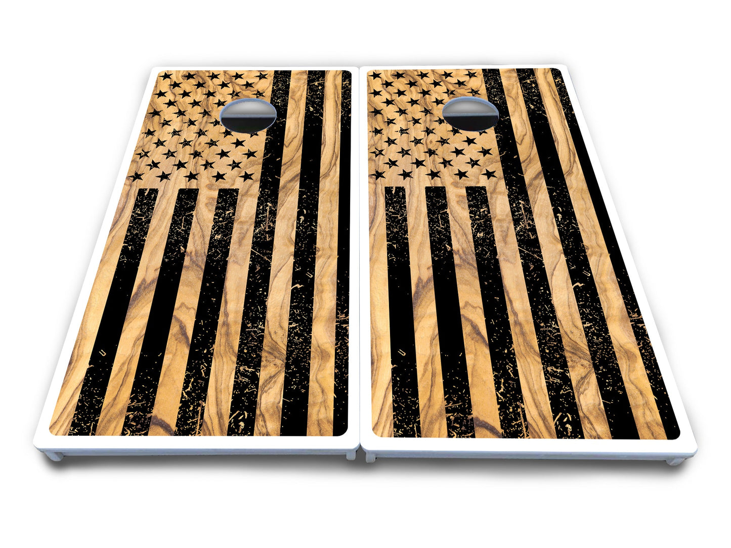 Light Wood Flag Cornhole Boards - All Weather Series