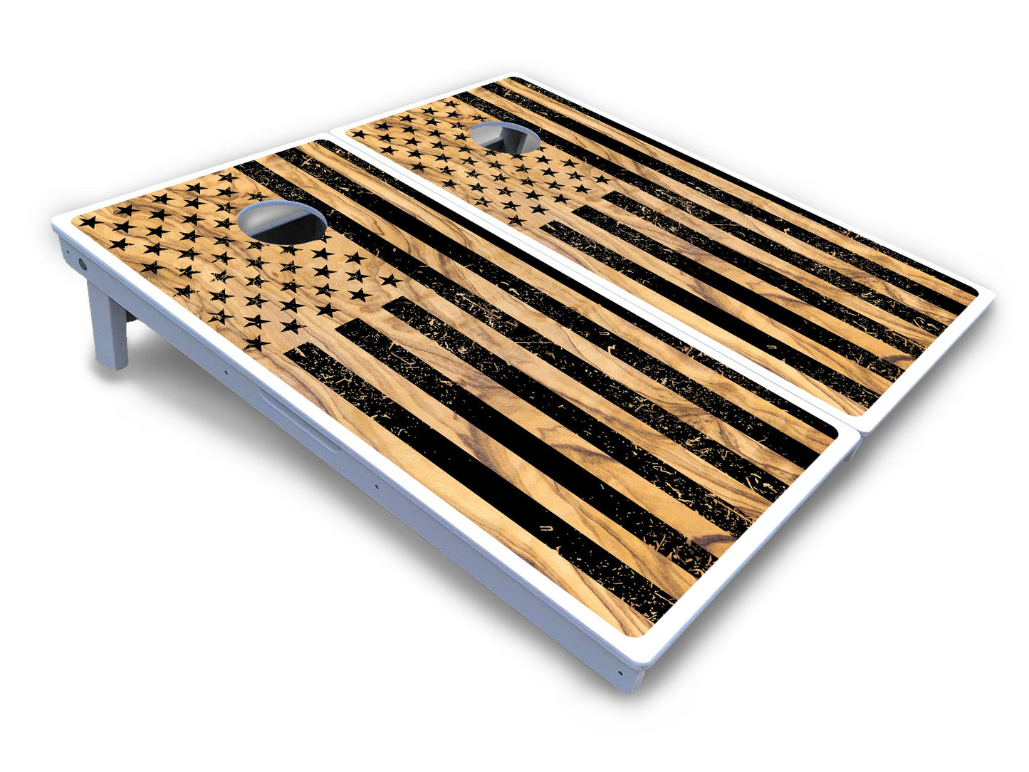 Light Wood Flag Cornhole Boards - All Weather Series