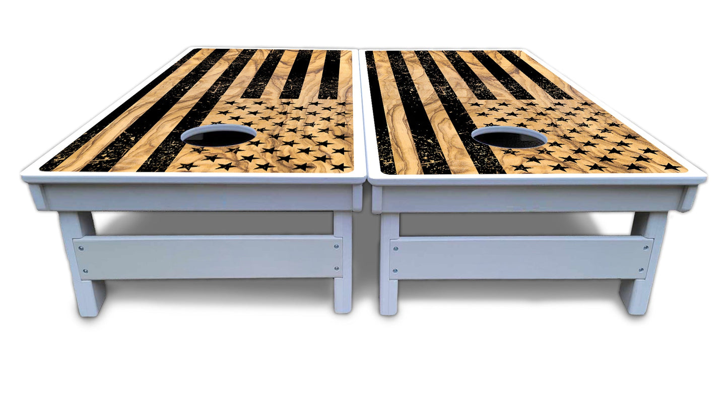 Light Wood Flag Cornhole Boards - All Weather Series