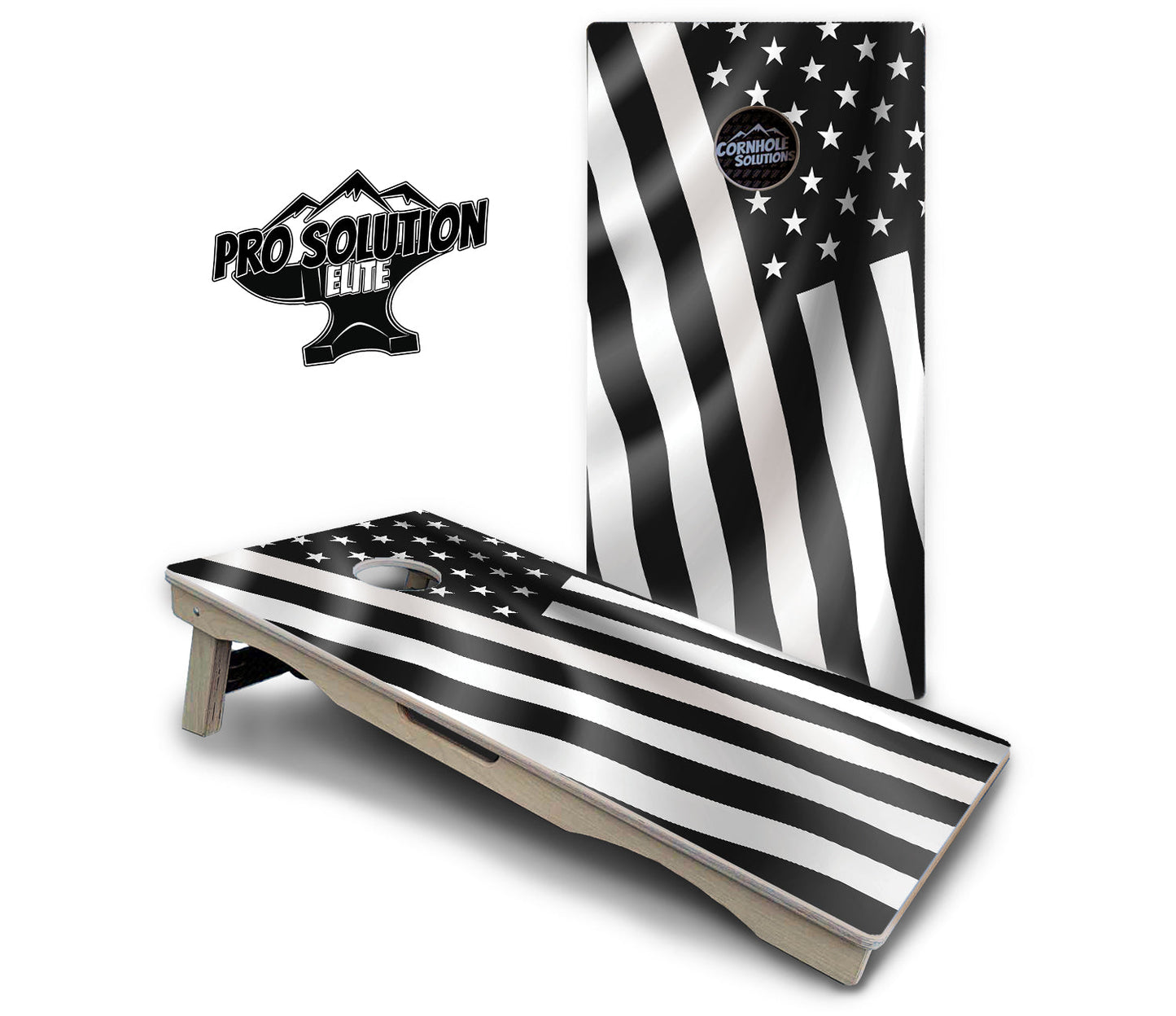 B&W Wavy Flag Cornhole Boards - Pro Solution Elite Series
