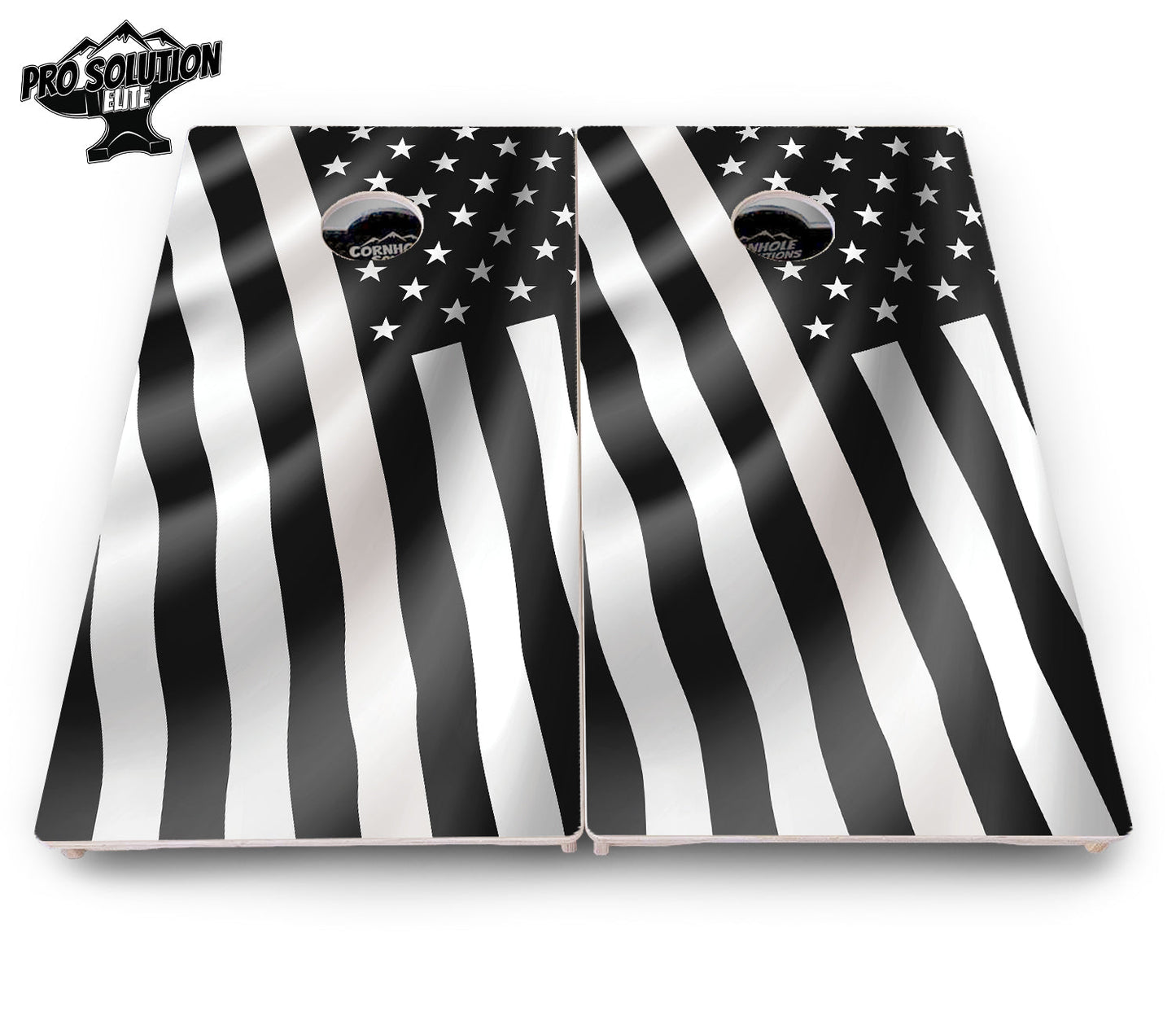B&W Wavy Flag Cornhole Boards - Pro Solution Elite Series