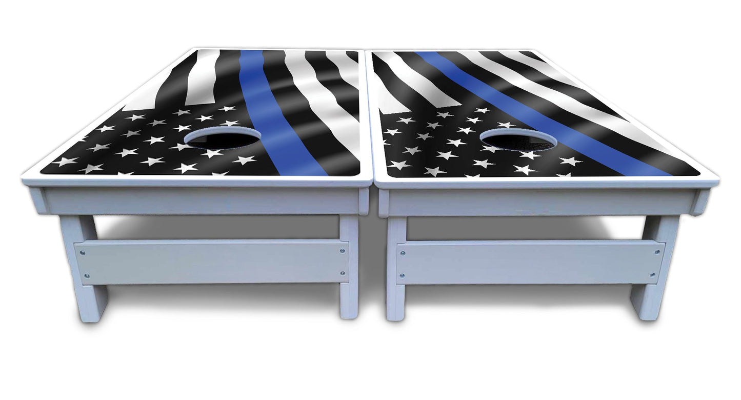 B&W Wavy Flag Cornhole Boards - All Weather Series