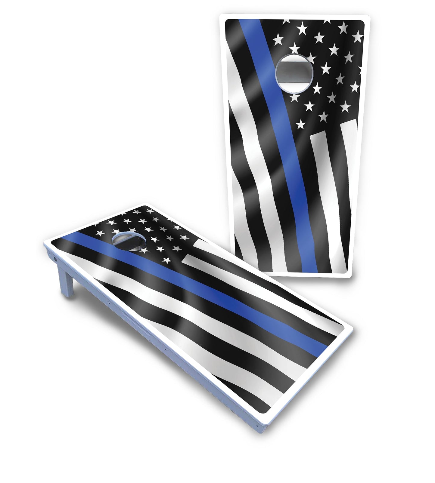 B&W Wavy Flag Cornhole Boards - All Weather Series