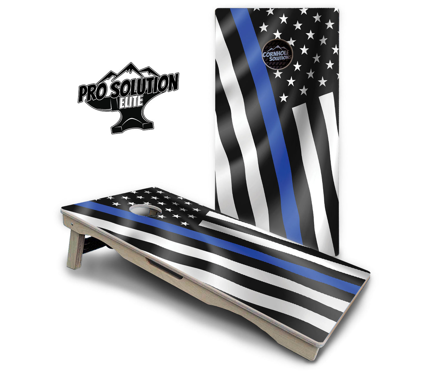 B&W Wavy Flag Cornhole Boards - Pro Solution Elite Series