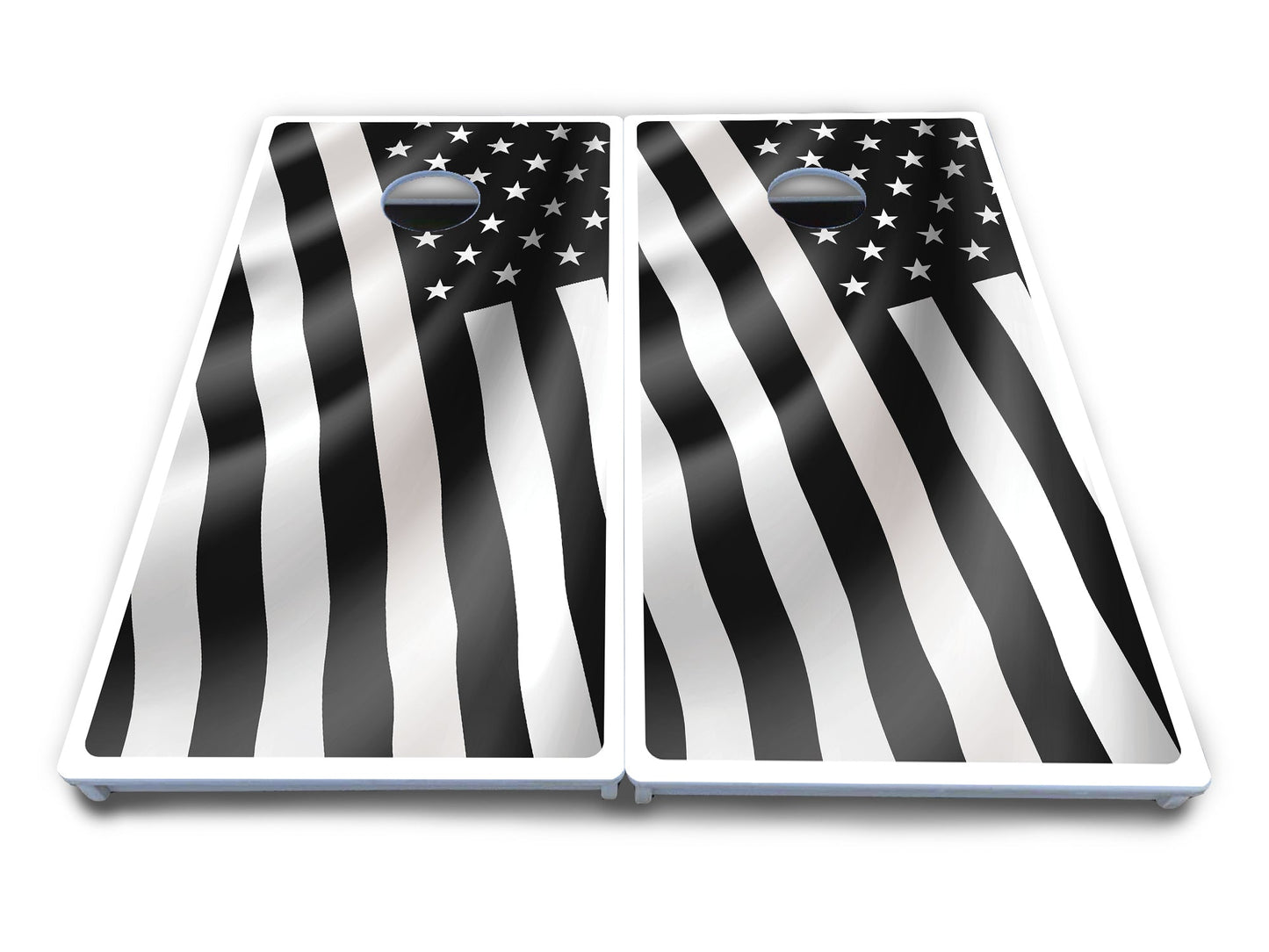 B&W Wavy Flag Cornhole Boards - All Weather Series