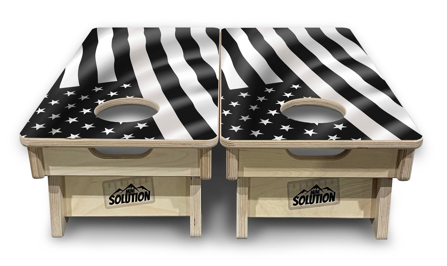 Mini Cornhole Boards - B&W Wavy Flag