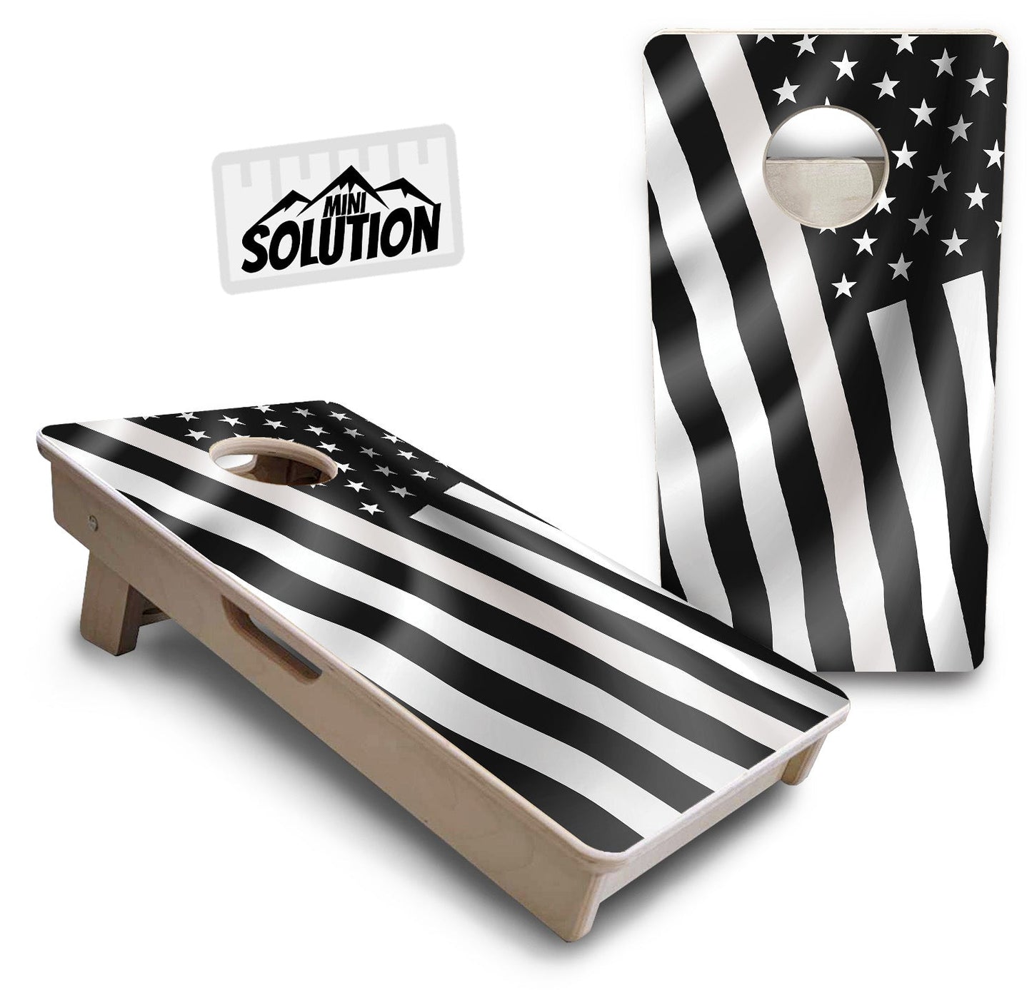 Mini Cornhole Boards - B&W Wavy Flag