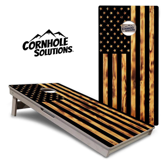 Burnt Rustic Flag Cornhole Boards - Professional Tournament Series