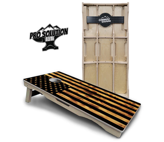 Burnt Rustic Flag Cornhole Boards - Pro Solution Elite Series