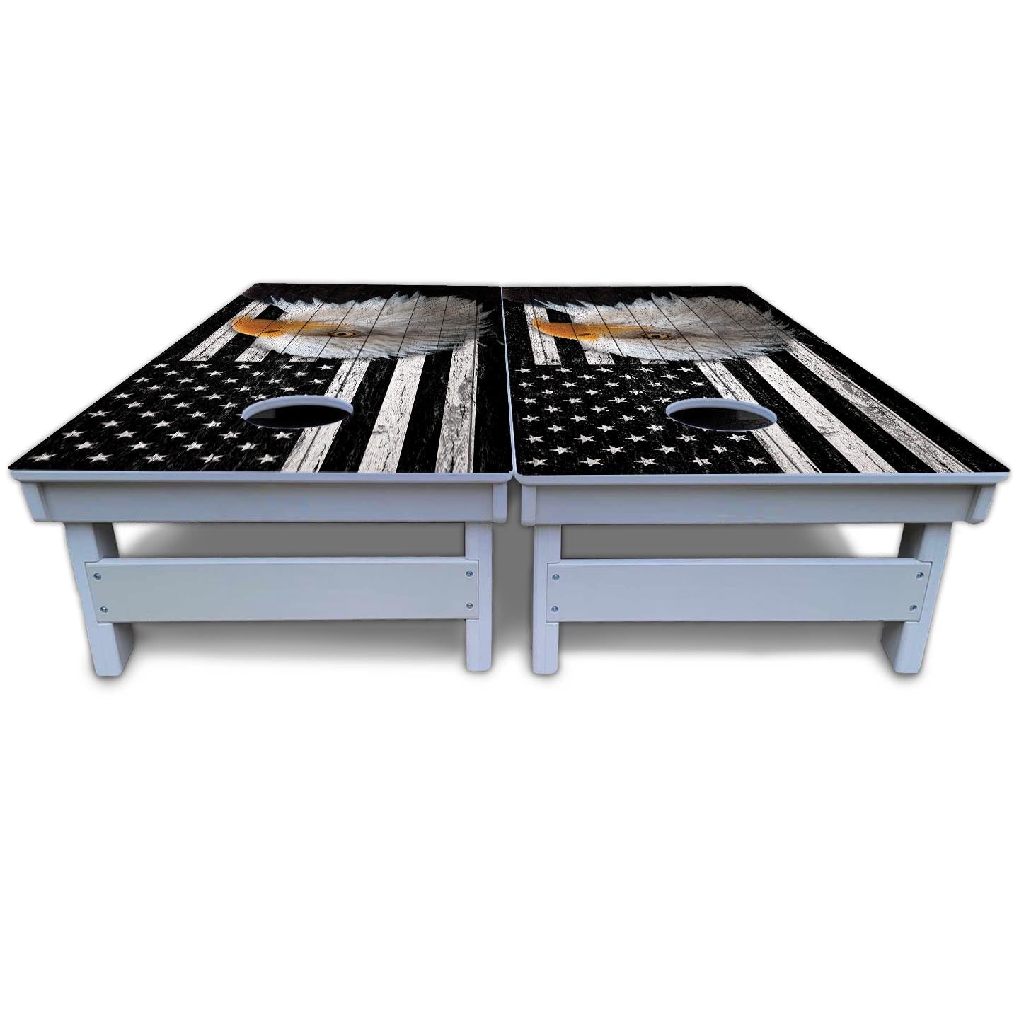Black & White Eagle Flag Cornhole Boards - All Weather Series