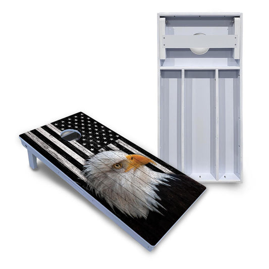 Black & White Eagle Flag Cornhole Boards - All Weather Series