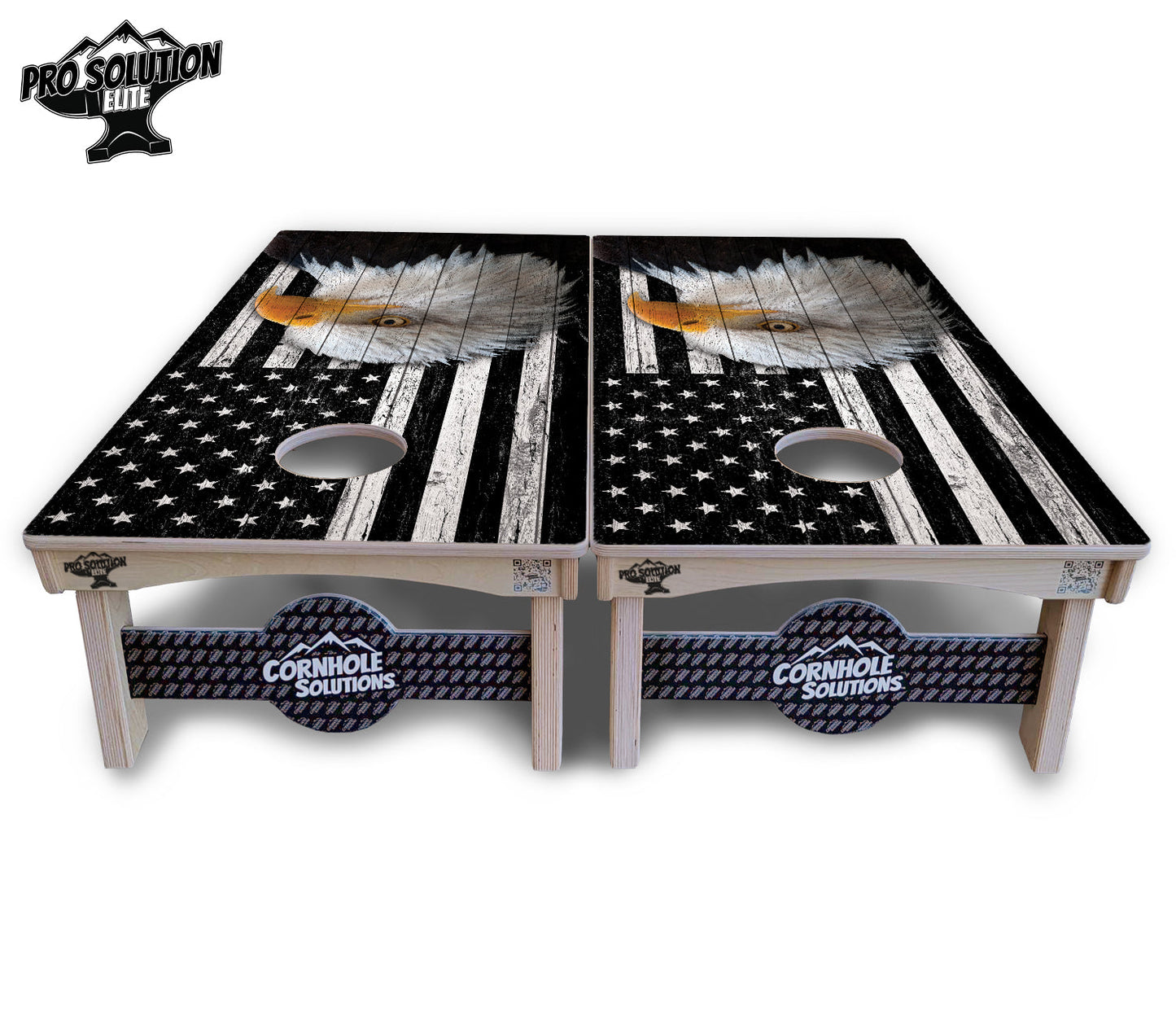 Black & White Eagle Flag Cornhole Boards - Pro Solution Elite Series