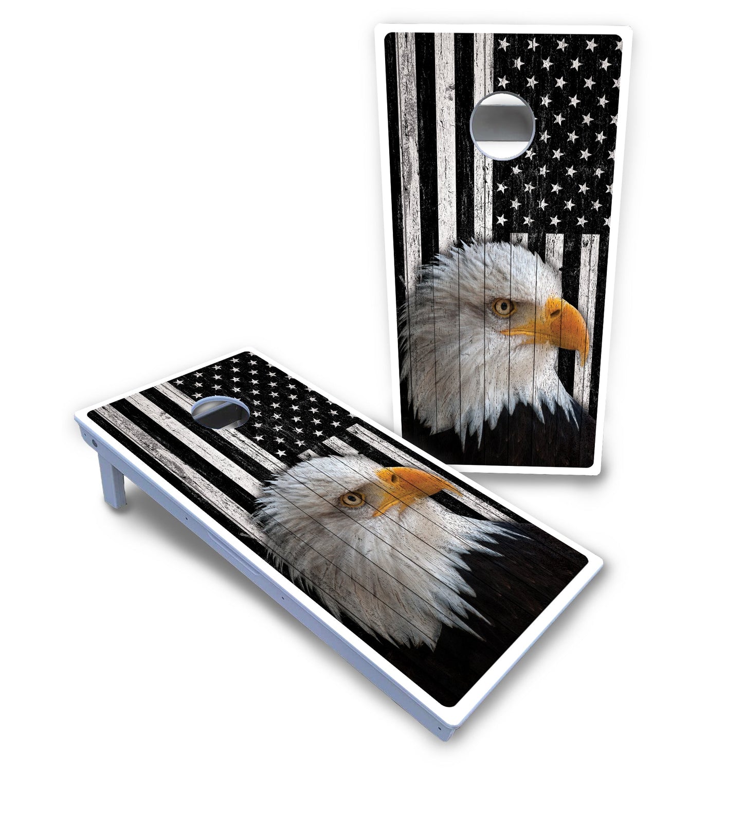Black & White Eagle Flag Cornhole Boards - All Weather Series