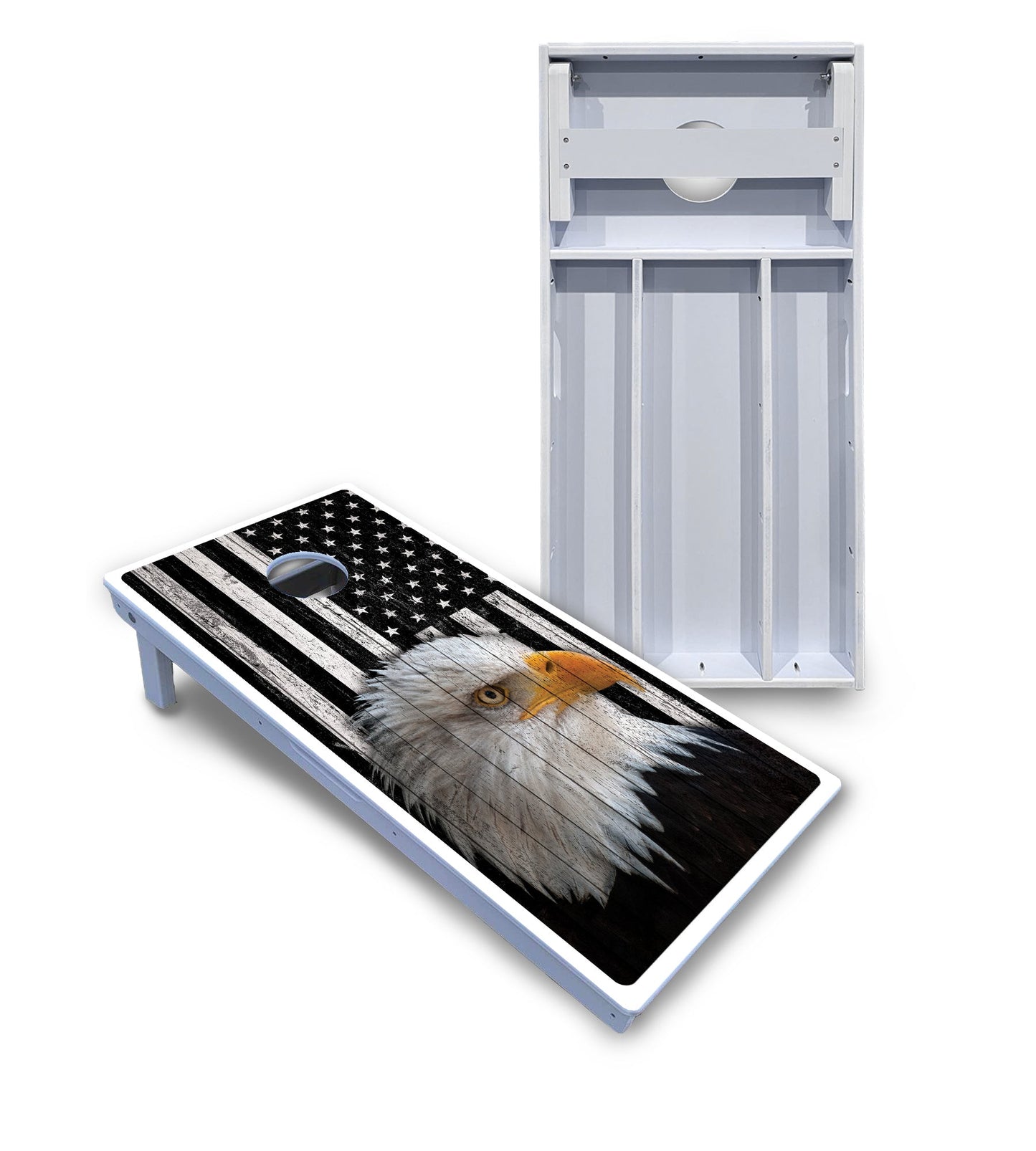 Black & White Eagle Flag Cornhole Boards - All Weather Series