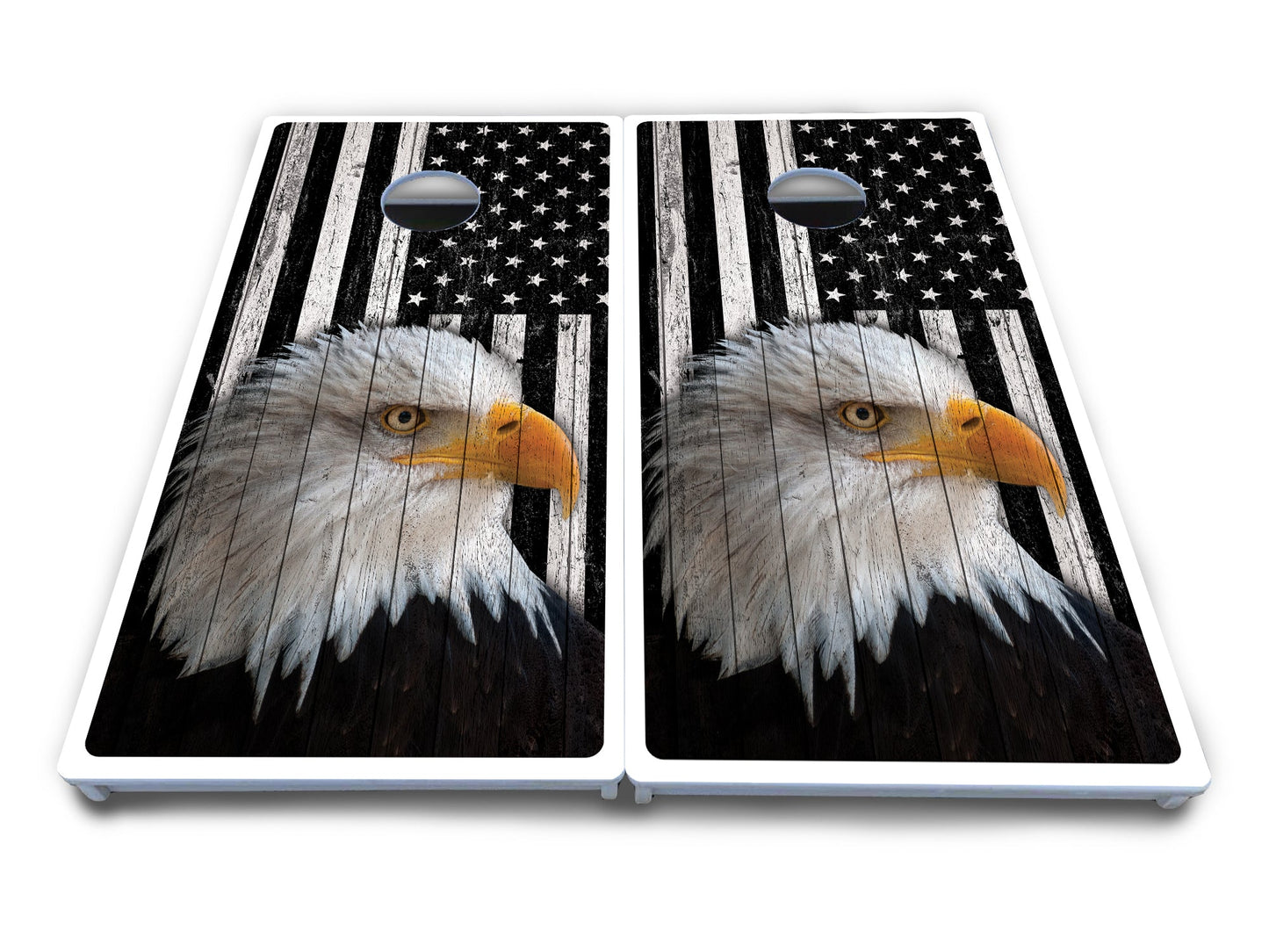 Black & White Eagle Flag Cornhole Boards - All Weather Series