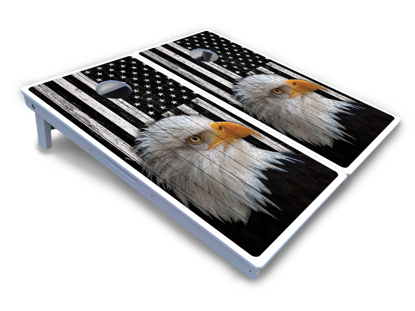 Black & White Eagle Flag Cornhole Boards - All Weather Series