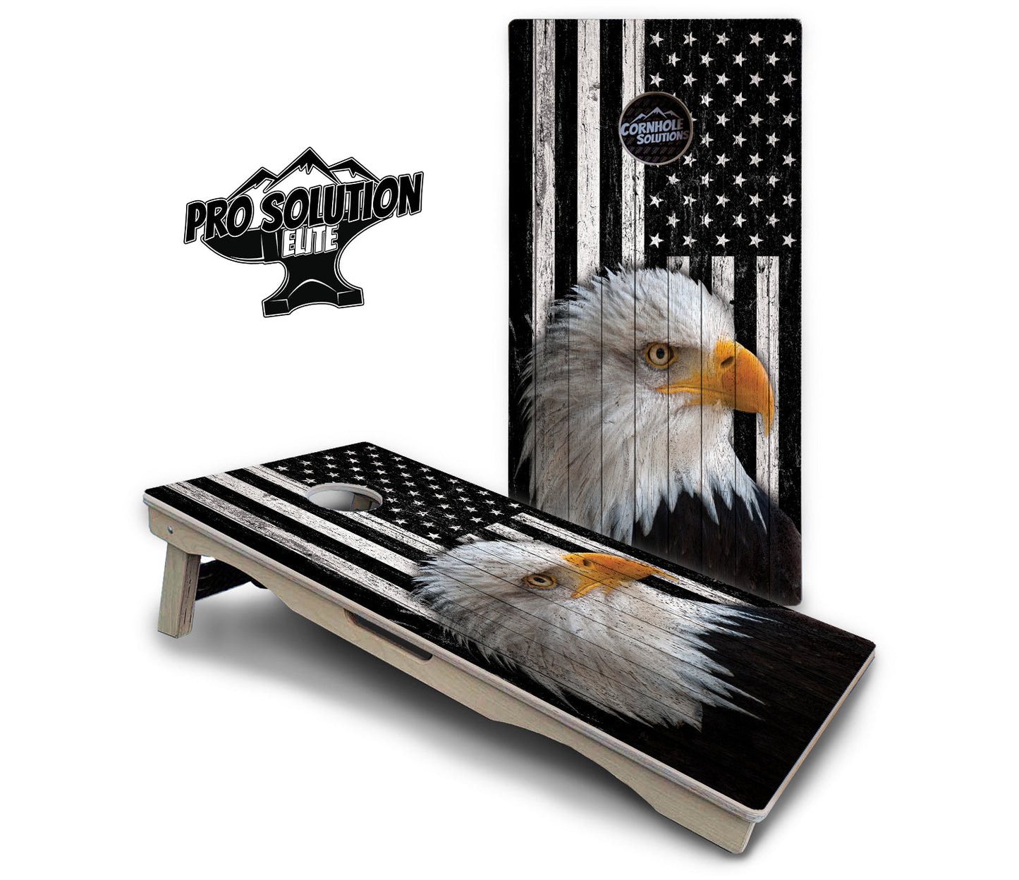 Black & White Eagle Flag Cornhole Boards - Pro Solution Elite Series