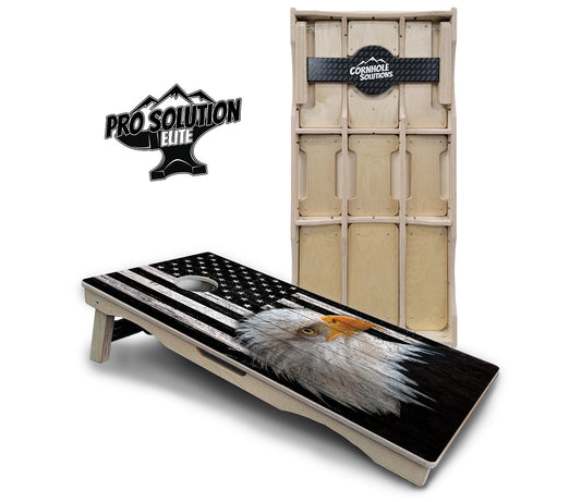 Black & White Eagle Flag Cornhole Boards - Pro Solution Elite Series