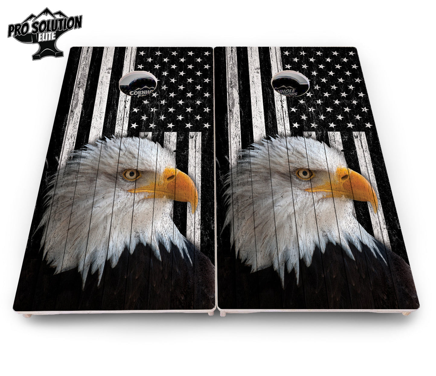 Black & White Eagle Flag Cornhole Boards - Pro Solution Elite Series
