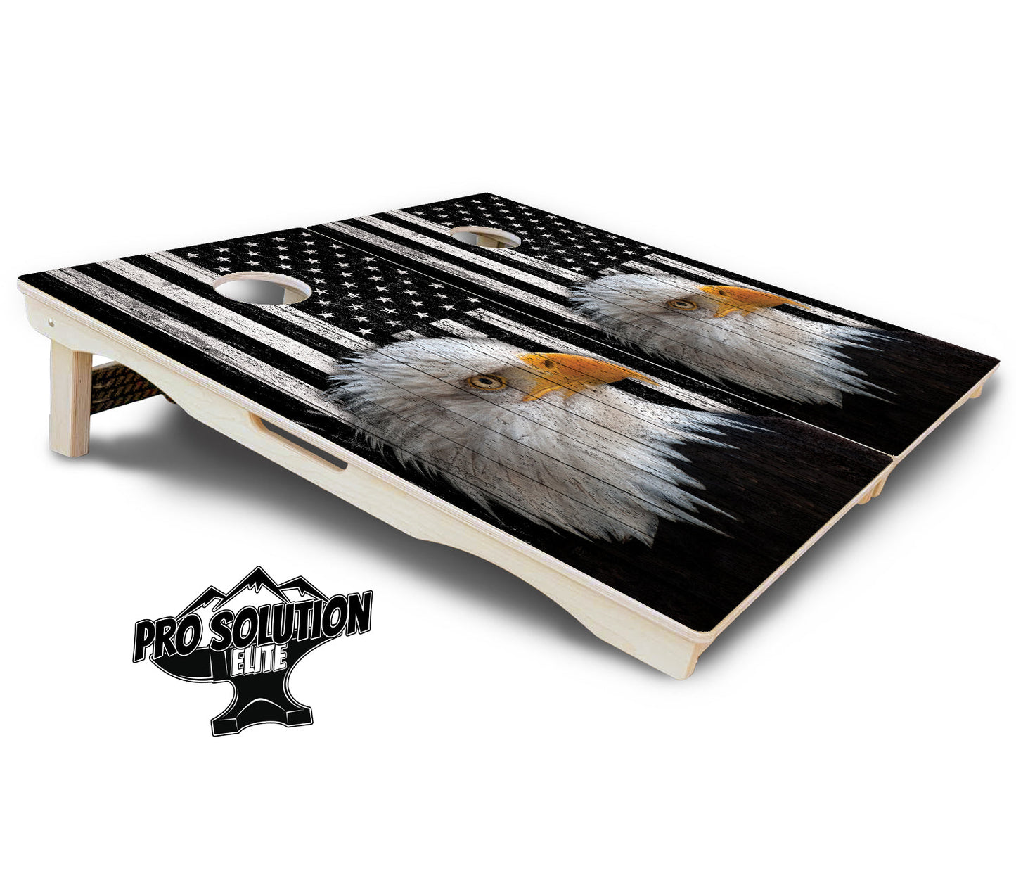 Black & White Eagle Flag Cornhole Boards - Pro Solution Elite Series