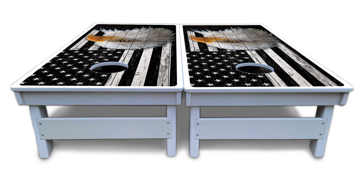 Black & White Eagle Flag Cornhole Boards - All Weather Series