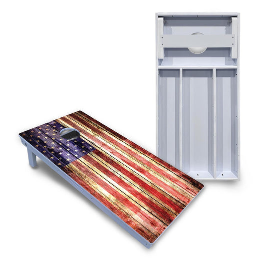 Rustic Wood Flag Cornhole Boards - All Weather Series
