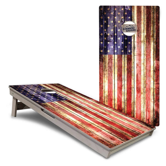 Rustic Wood Flag Cornhole Boards – Tournament Series