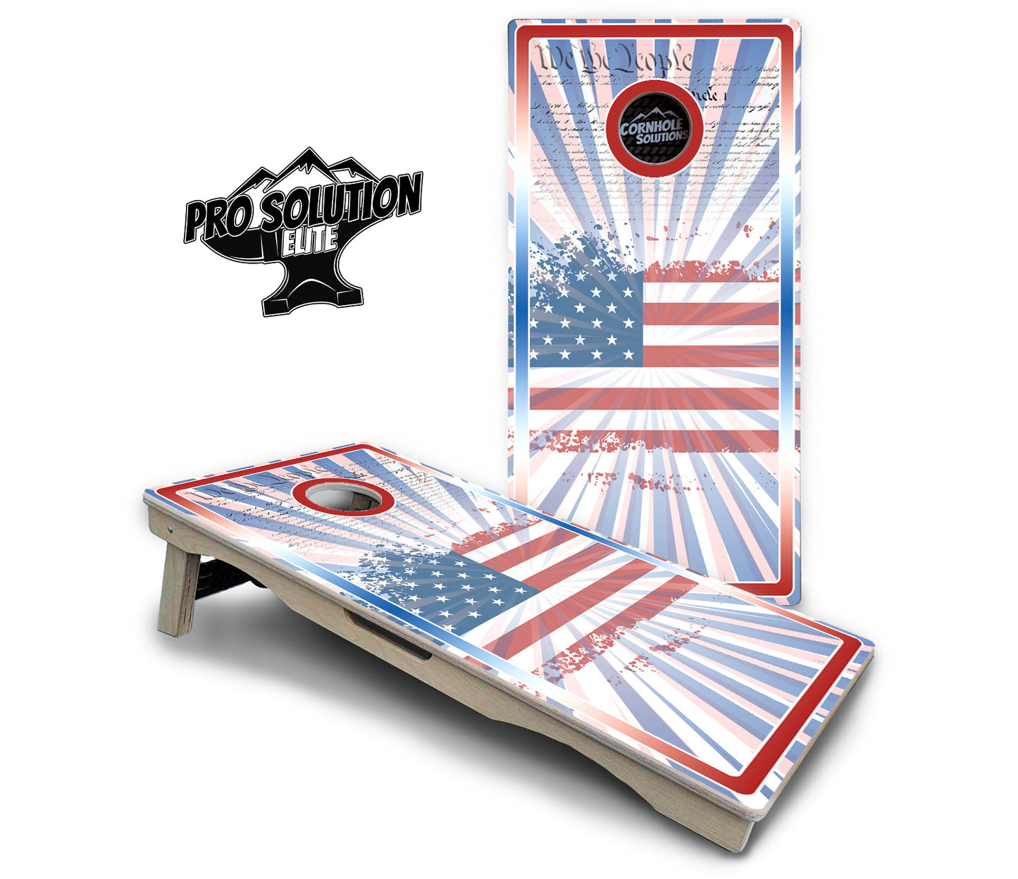 Patriotic Sunburst Cornhole Boards - Pro Solution Elite Series
