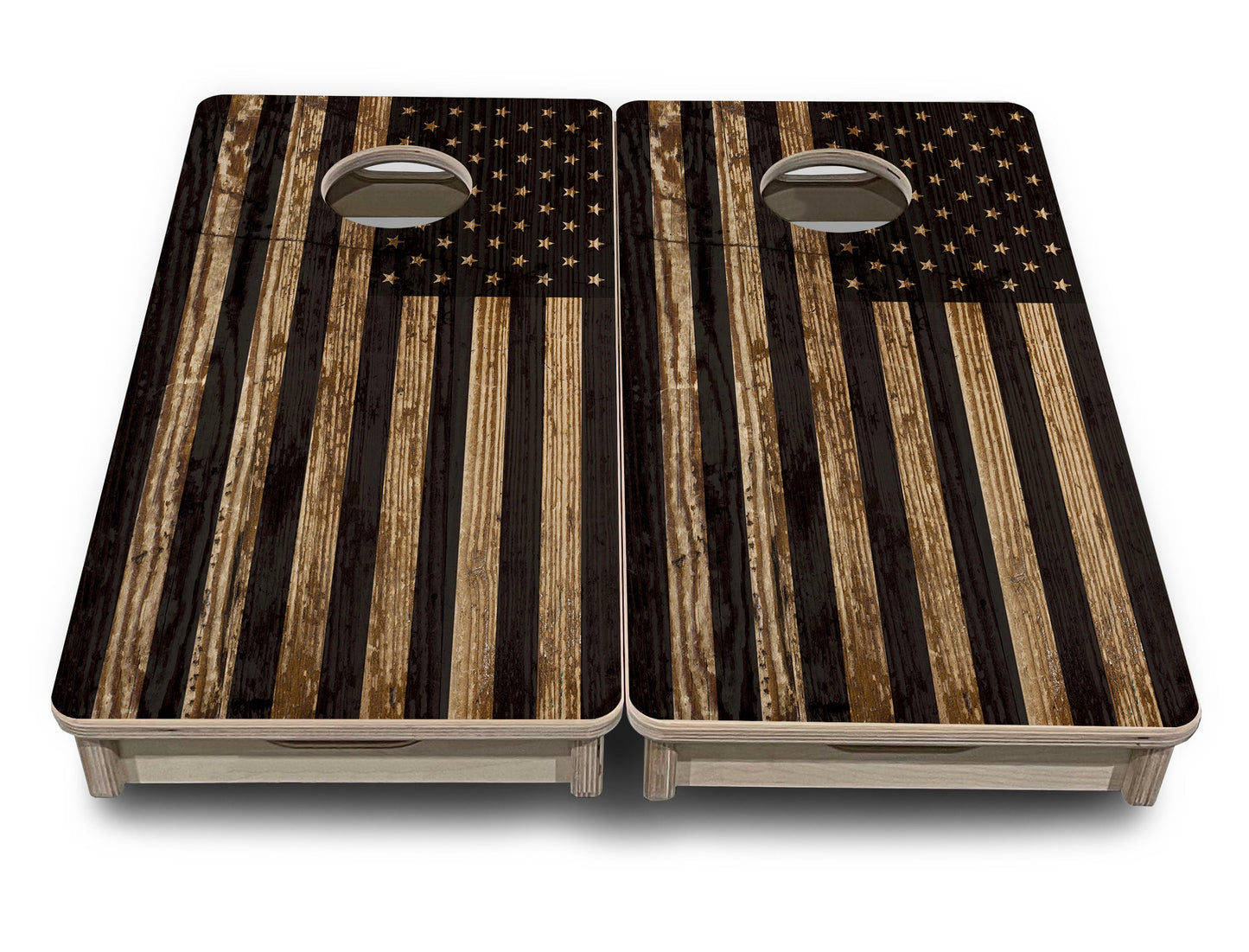Wood DTOM & Wood Flag - Mini or Vacation Size Cornhole Boards