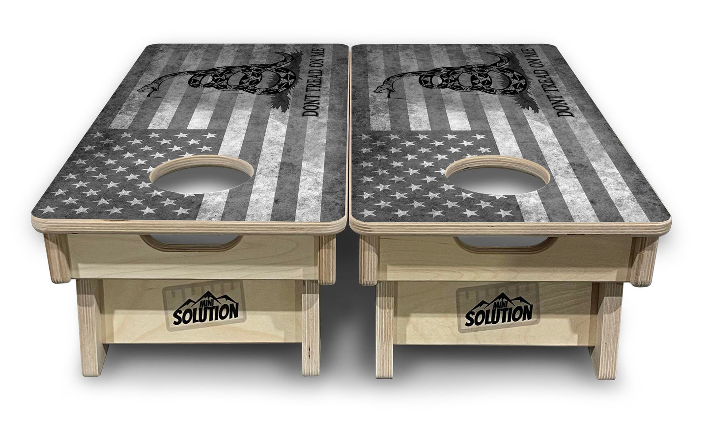Mini Cornhole Boards - DTOM BW Flag