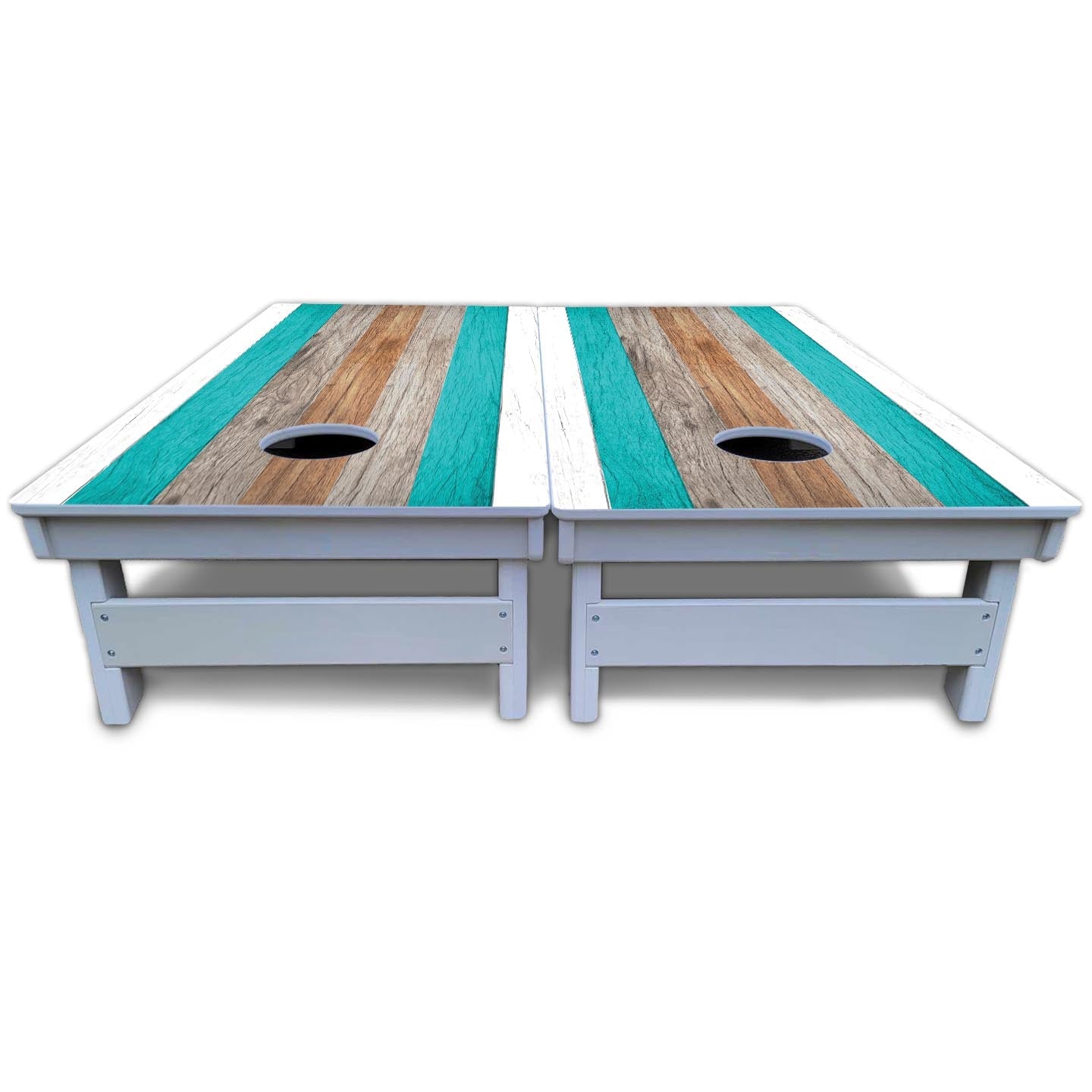 Beach Theme Stripe Cornhole Boards - All Weather Series