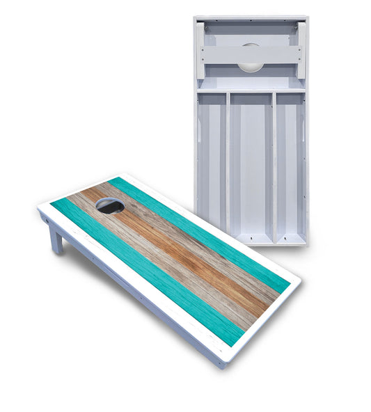 Beach Theme Stripe Cornhole Boards - All Weather Series