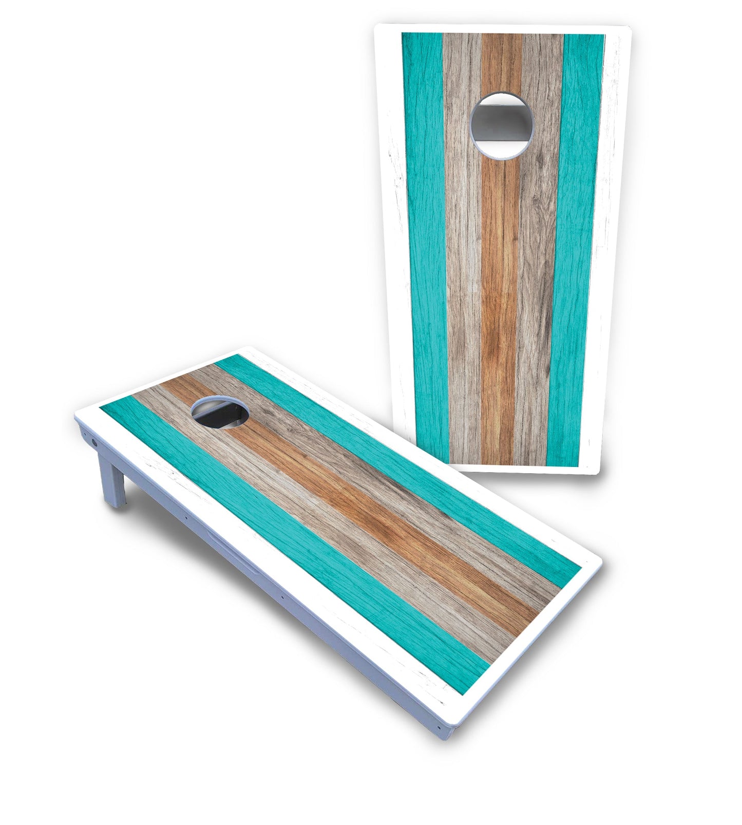 Beach Theme Stripe Cornhole Boards - All Weather Series